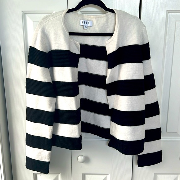 ELLE Open Front Black & White Striped Sweater Top Women's XL - Picture 1 of 10